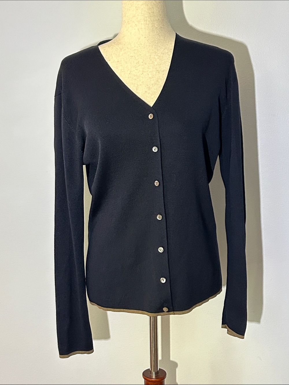 Vintage Nordstrom Preview Collection Silk/Wool Navy V-Neck Button-Front Cardi